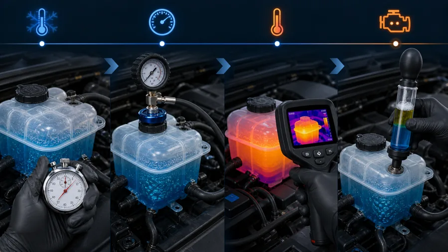 Comparison of trapped air, localized coolant boiling and combustion gas bubble patterns in a coolant reservoir