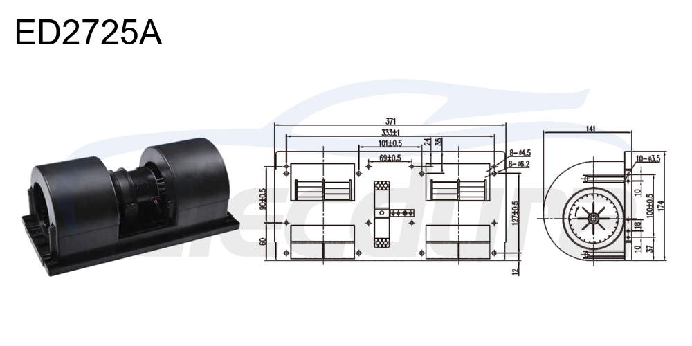 27V 380W HVAC blower motor assembly, 1000m&sup3;/h airflow