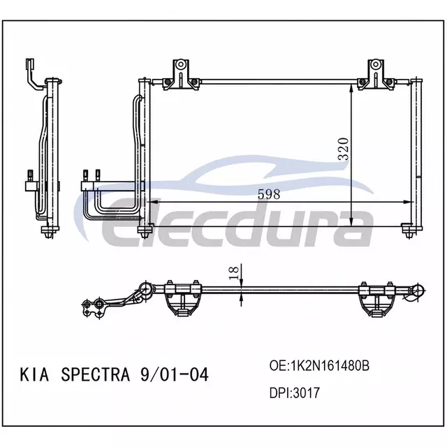 976062K600 Kia Spectra 2001-2004 A/C Condenser Assembly 18mm Core