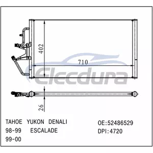 52486529 Cadillac Escalade 1999-2000 Klima Kondansat&ouml;r&uuml; 26mm &Ccedil;ekirdek Kalınlığı