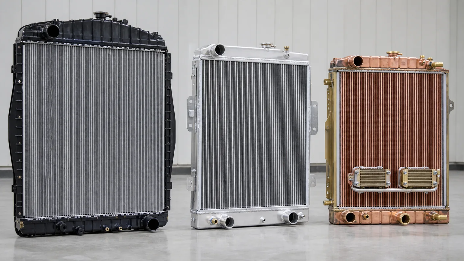 Heavy-duty truck and bus radiators in aluminum-plastic, all-aluminum, and copper-brass construction