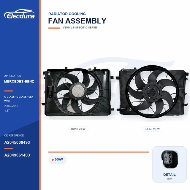 Radiator Cooling Fan Assembly for Mercedes-Benz W204 600W A2045000493 Bulk Supply