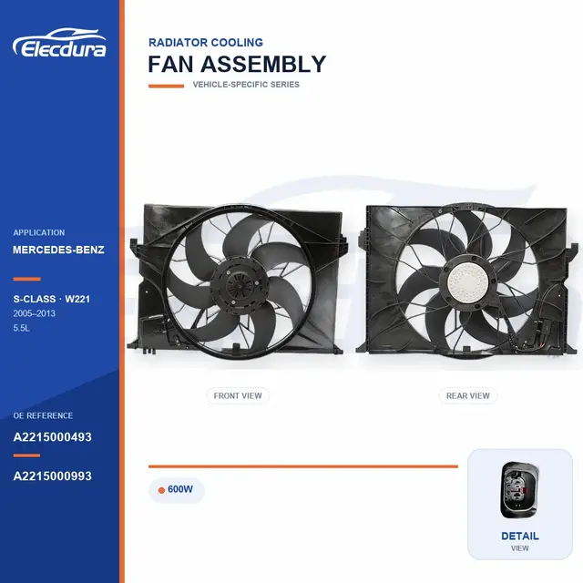 Radiator Cooling Fan Assembly for Mercedes-Benz W221 600W A2215000493 Bulk Supply