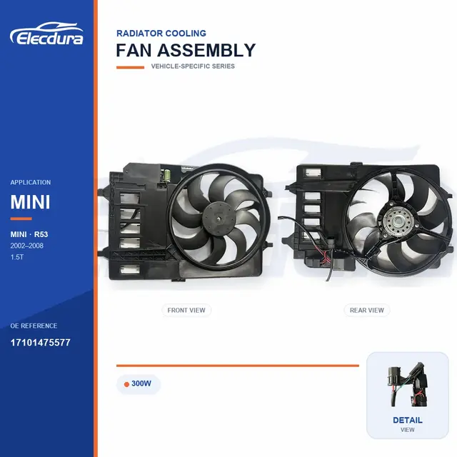K&oslash;lerventilator komplet til BMW MINI R53 300W 17101475577 Bulk Supply
