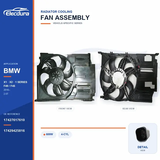 Radiator Cooling Fan Assembly for BMW F49 / F45 600W 17427617610 Bulk Supply