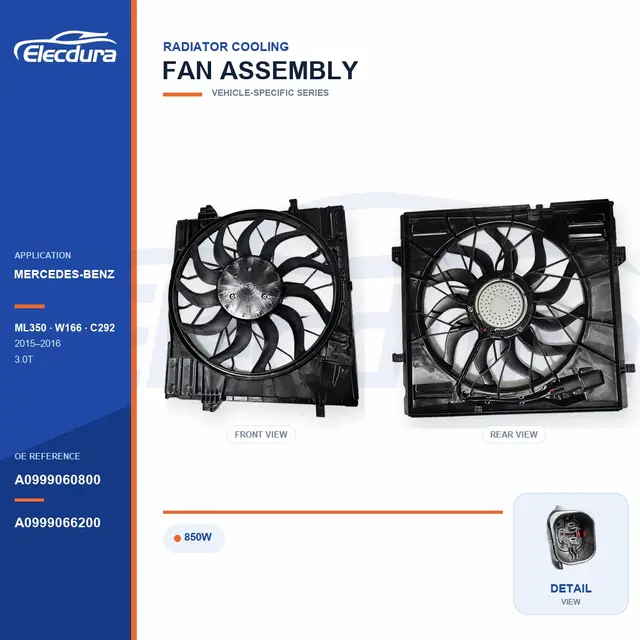 Radiator Cooling Fan Assembly for Mercedes-Benz W166 / C292 850W A0999060800 Bulk Supply