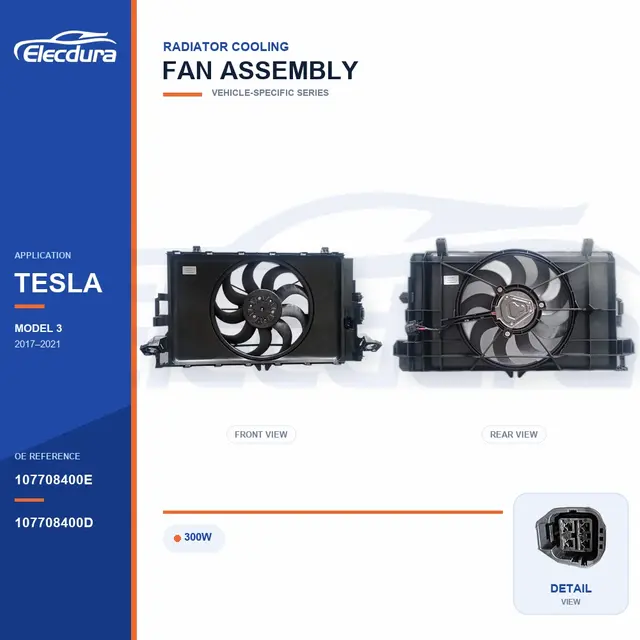 Radiator Cooling Fan Assembly for Tesla Model 3 300W 107708400E Bulk Supply