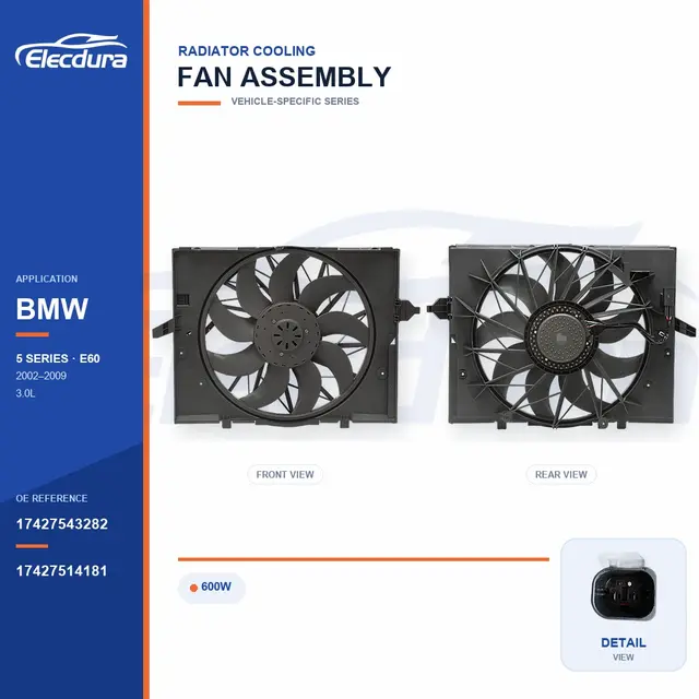 Radiator Cooling Fan Assembly for BMW E60 600W 17427543282 Bulk Supply