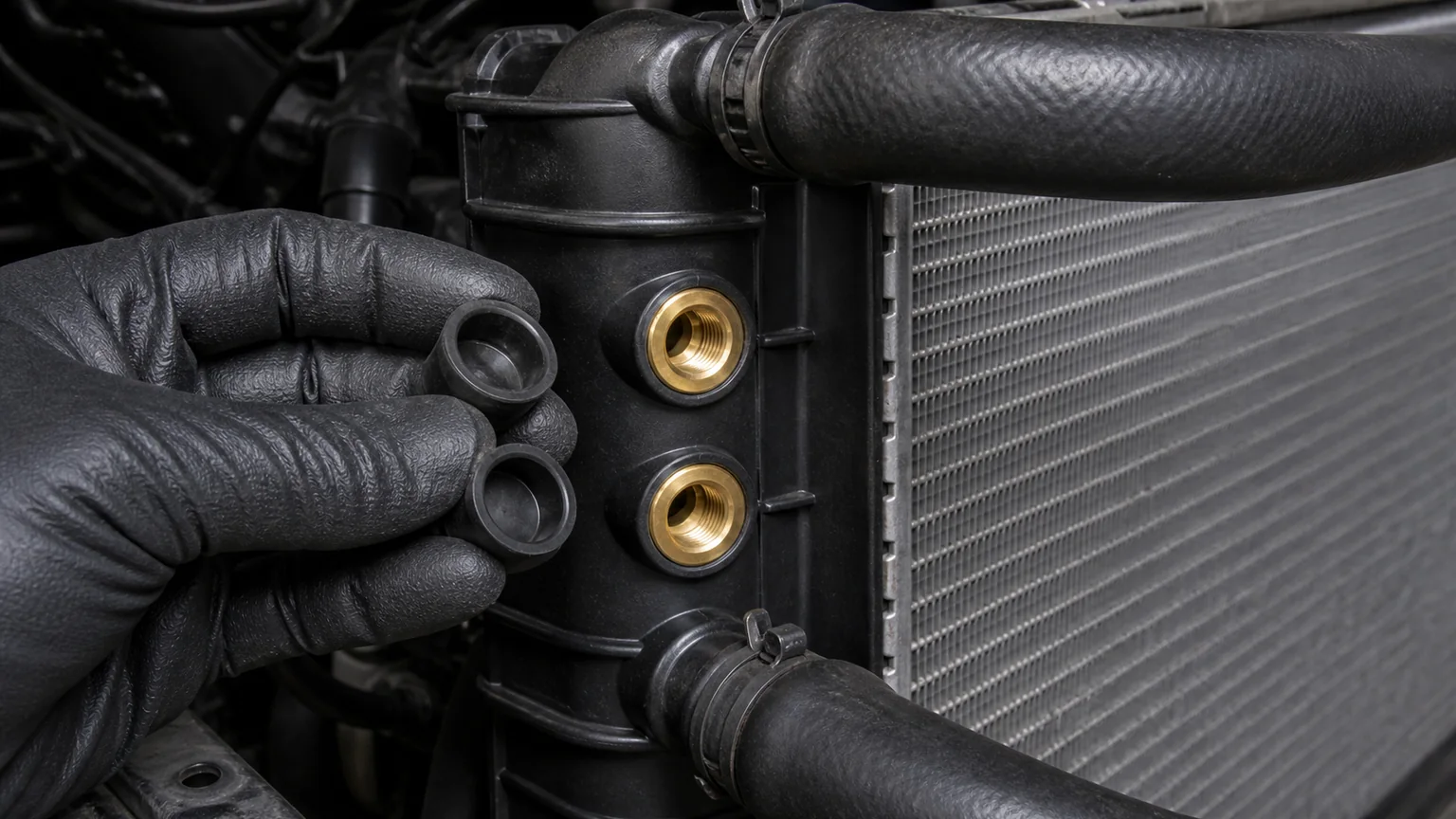 Unused radiator oil cooler port identification and sealing check