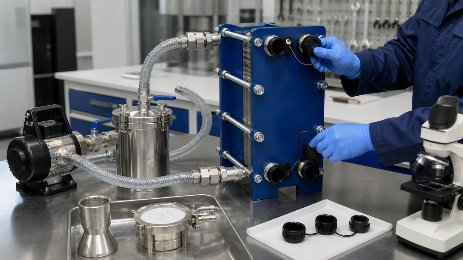 Hydraulic oil cooler cleanliness and port protection inspection