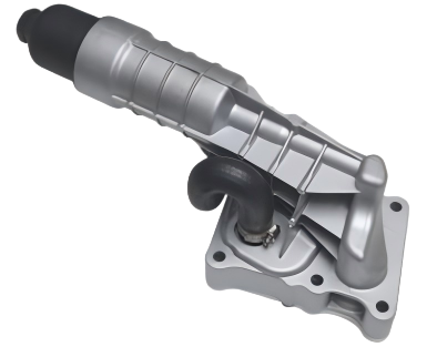 Long cylindrical engine oil cooler housing