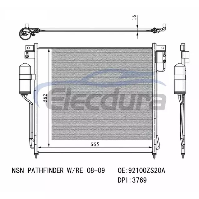 92100ZS20A Nissan Pathfinder 2008-2009 A/C Condenser 16mm Core