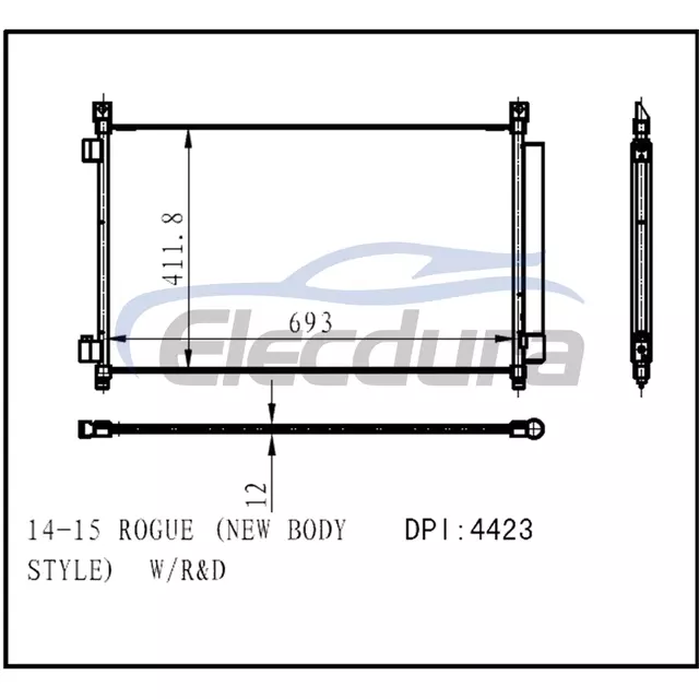 921004BA0A Nissan Rogue 2014-2015 A/C kondenz&aacute;tor 121mm j&aacute;dro