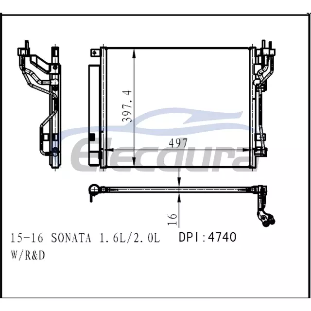 97606C2100 Hyundai Sonata 2015-2016 1.6L / 2.0LA/C Kondenser
