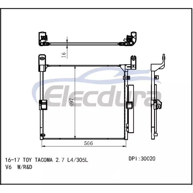 8845004011 Toyota Oyuncak Tacoma 2 7 L4 2016-2017 L4 / 3.5L / V6 A/C Kondenser 16mm &Ccedil;ekirdek