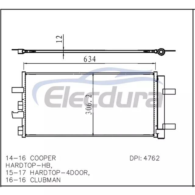 64509271204 MINI Cooper Hardtop 2014-2016 A/C Condenser with Drier 12mm Core