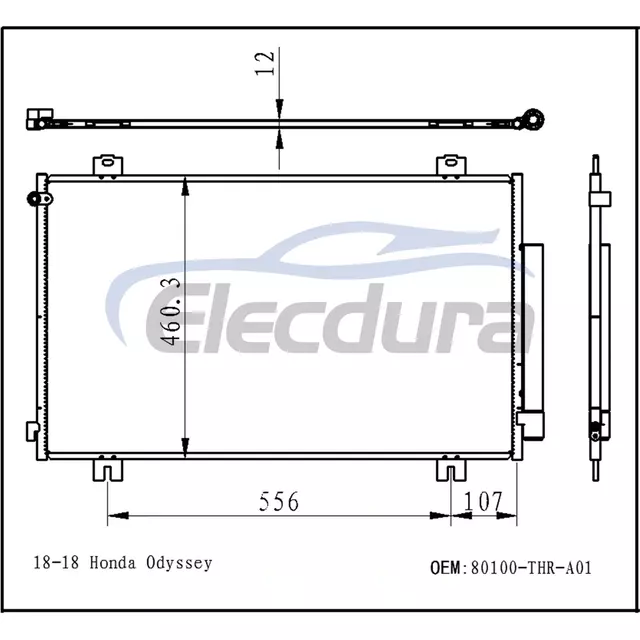 80100THRA01 Honda Odyssey 2018-2019 A/C Condenser Assembly 12mm Core