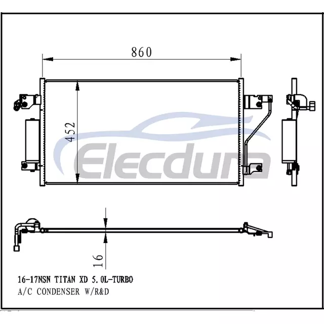 92100EZ40A Nissan Titan Xd -Turbo 2016-2017 5.0L A/C Condenser 16mm Core