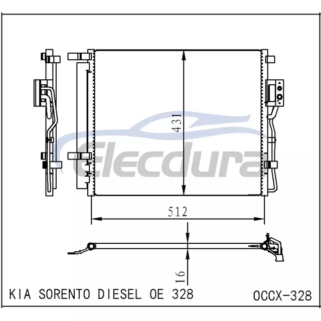 97606-2B700 Hyundai Santa Fe 2006+ 2.2D A/C Condenser Assembly 16mm Core