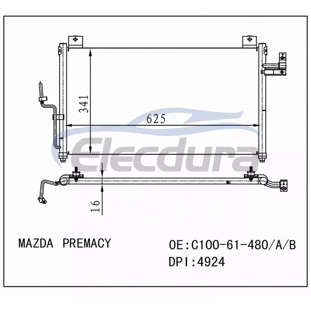 BJ0E61480A Mazda Premacy 1999-2001 A/C Condenser 16mm Core