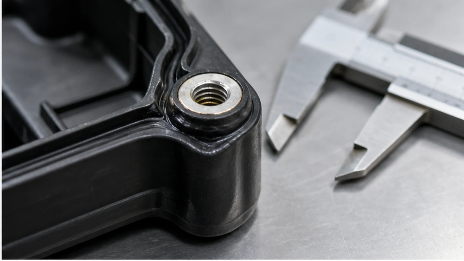 Close inspection of a plastic valve cover bolt boss and metal insert for pull-through and heat distortion