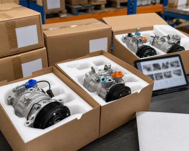Mixed-SKU A/C compressor packaging and sample approval for Mexico distributors