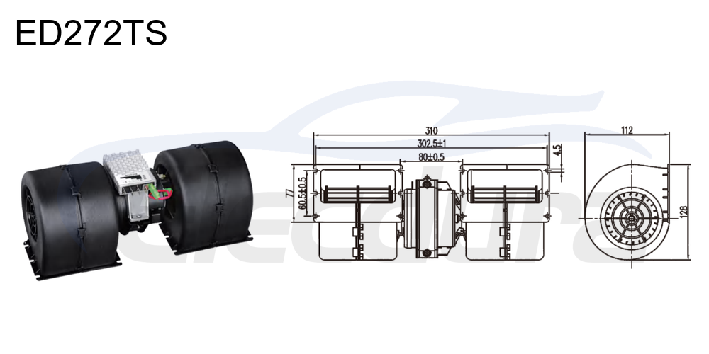 27V 160W HVAC blower motor assembly, 640m&sup3;/h airflow