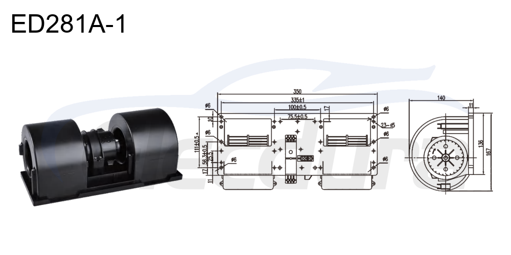 27V 380W HVAC blower motor assembly, 1000m&sup3;/h airflow