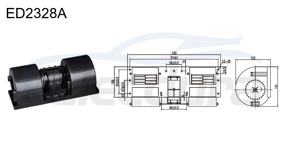 27V 220W HVAC blower motor assembly, 700m&sup3;/h airflow