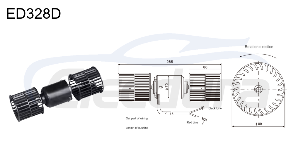 27V 140W HVAC blower motor assembly, 3500rpm speed