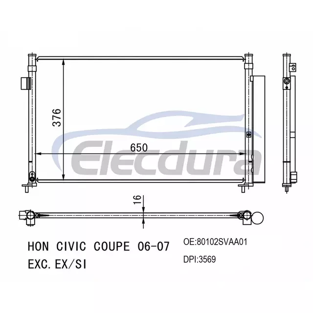 80102SVAA01 Condenseur de climatisation Honda Civic Exc Ex 2006-2007