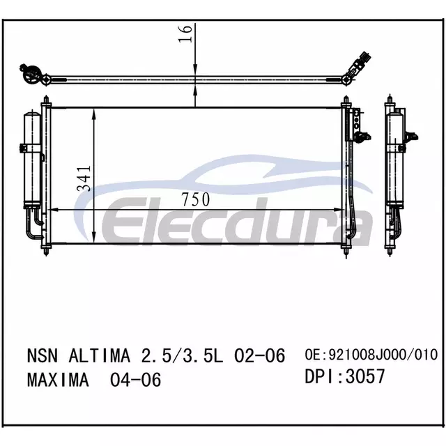 921104L010 Nissan Maxima 2004-2008 A/C Condenser 16mm Core