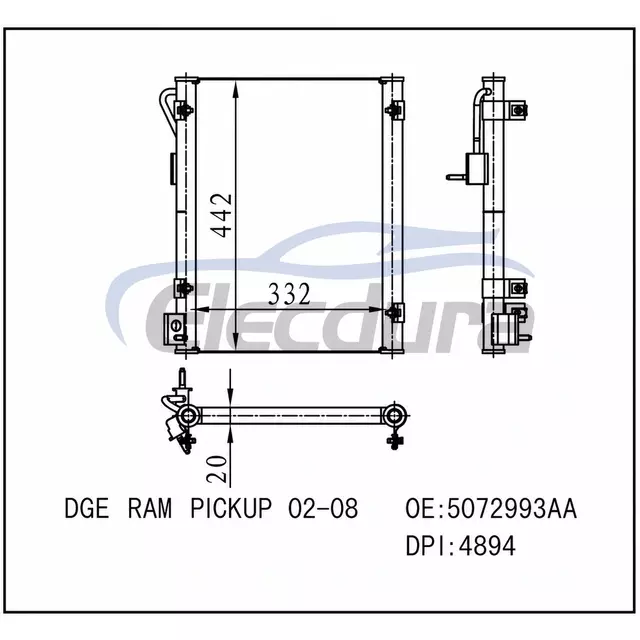 5072993AA Dodge Ram Pickup 2002-2008 A/C Condenser 26mm Core