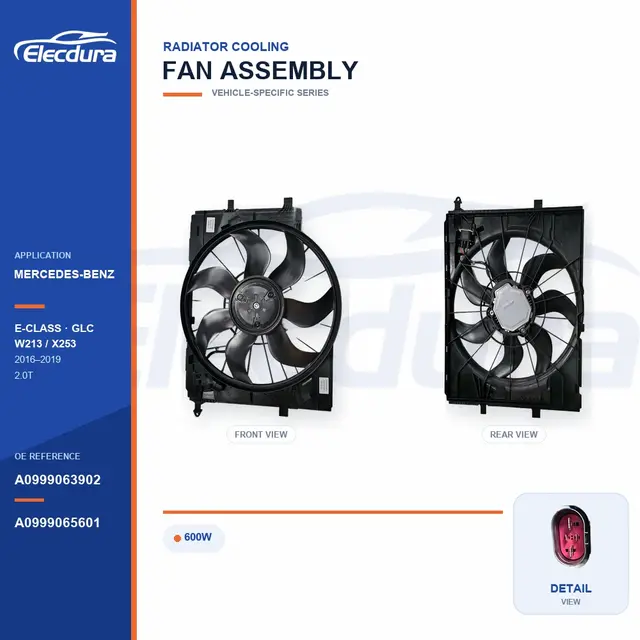 Radiator Cooling Fan Assembly for Mercedes-Benz W213 / X253 600W A0999063902 Bulk Supply