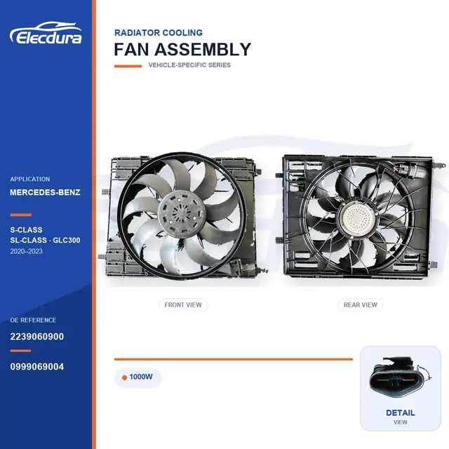 K&oslash;lerventilator komplet til Mercedes-Benz W223 1000W 2239060900 Bulk Supply