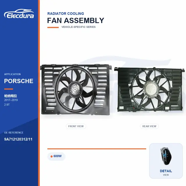Radiator Cooling Fan Assembly for Porsche Panamera 600W 9A712120312/11 Bulk Supply