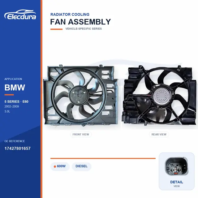 Radiator Cooling Fan Assembly for BMW E60 600W 17427801657 Bulk Supply