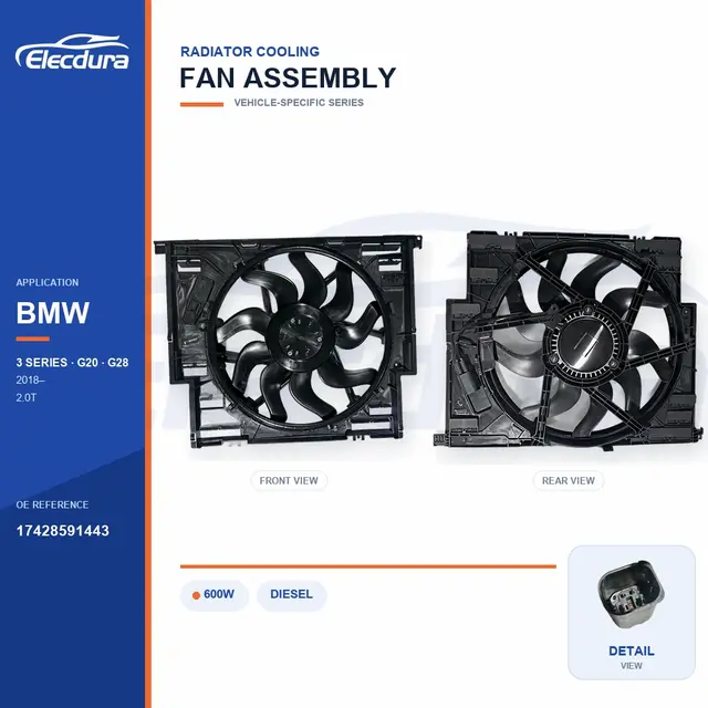 Radiator Cooling Fan Assembly for BMW G20 / G28 600W 17428591443 Bulk Supply