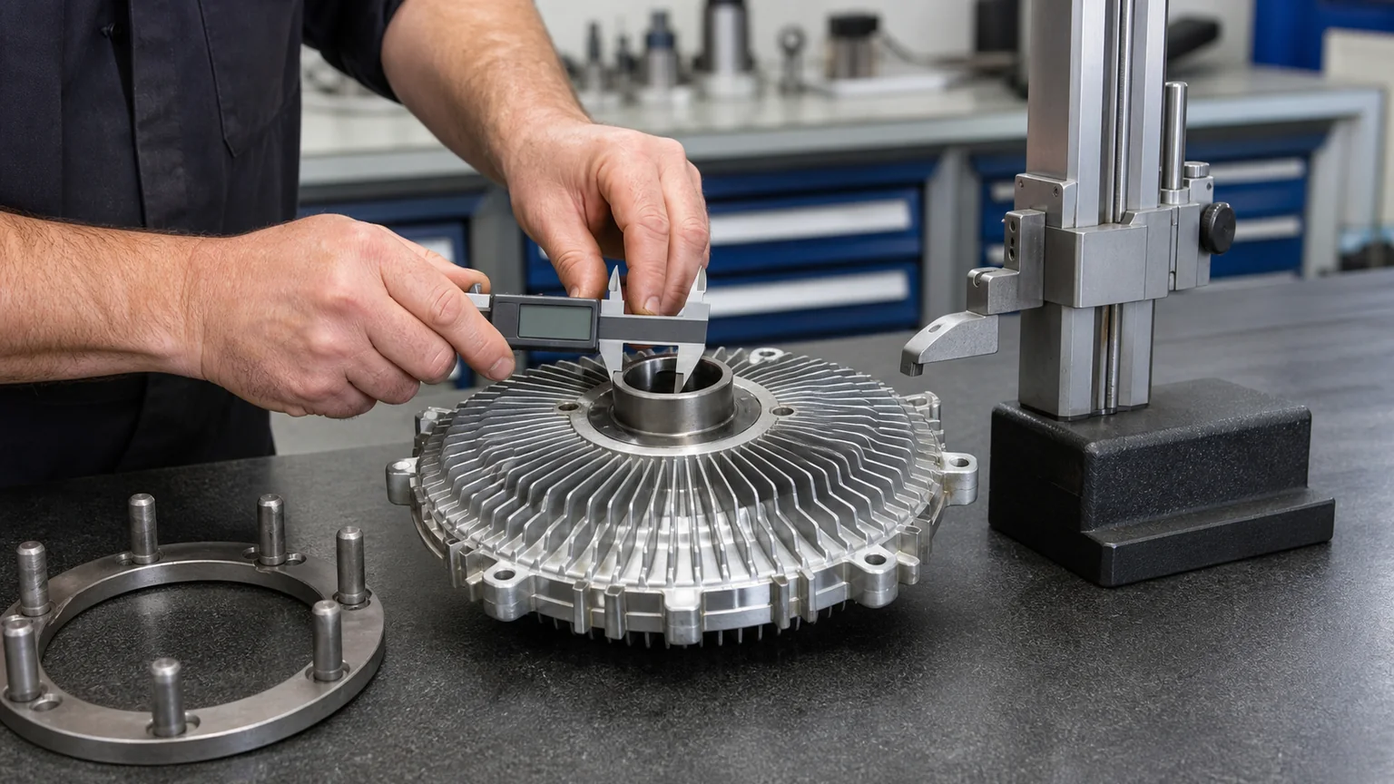 Fan clutch pilot bolt circle and height measurement workflow