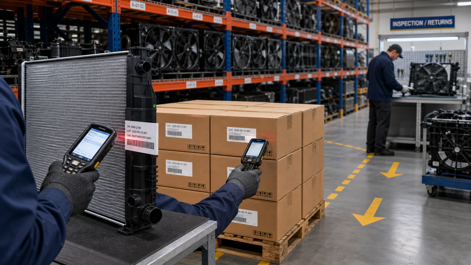 End-to-end radiator traceability from receiving through warehouse and returns inspection