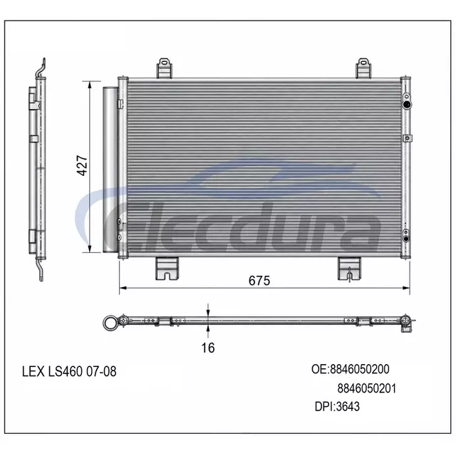 8846050200 Lexus Ls460 2007-2017 kl&iacute;ma kondenz&aacute;tor, 16 mm-es mag