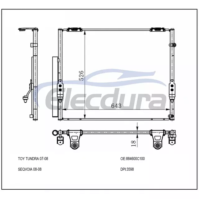 884600C100 Toyota Tundra 2007-2008 Klima Kondansat&ouml;r&uuml; 16mm &Ccedil;ekirdek