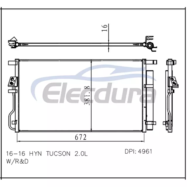 97606D3500 Hyundai Tucson 2016+ 2.0LA/C Kondenser Grubu 16mm &Ccedil;ekirdek