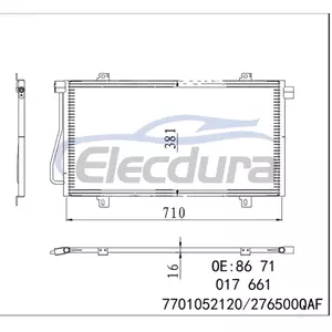 8671017661 Renault Master II Box 2000+ A/C Condenser 16mm Core