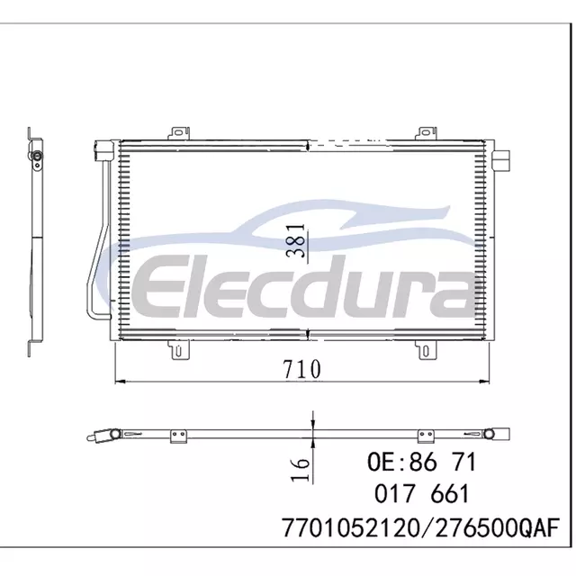 8671017661 Renault Master II Box 2000+ A/C Condenser 16mm Core