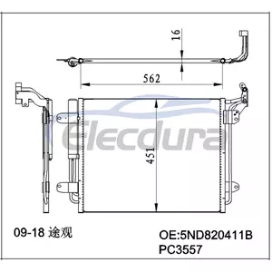 5N0820411C Volkswagen Tiguan 2009-2018 A/C Condenser 16mm Core