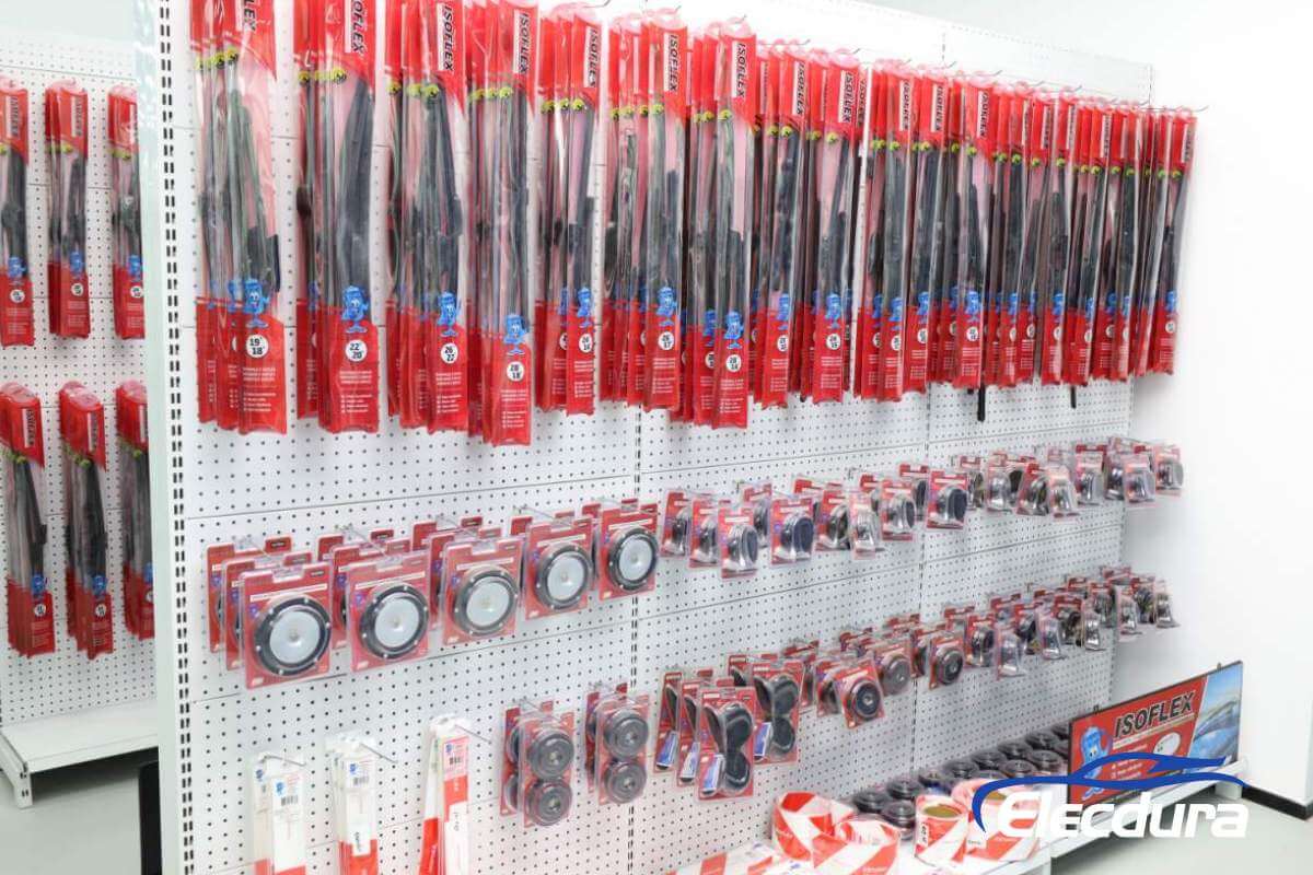 mixed automotive components showroom display shelving