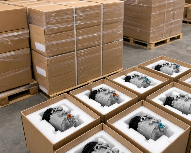 A/C compressor export packaging and pallet preparation for Brazil import programs