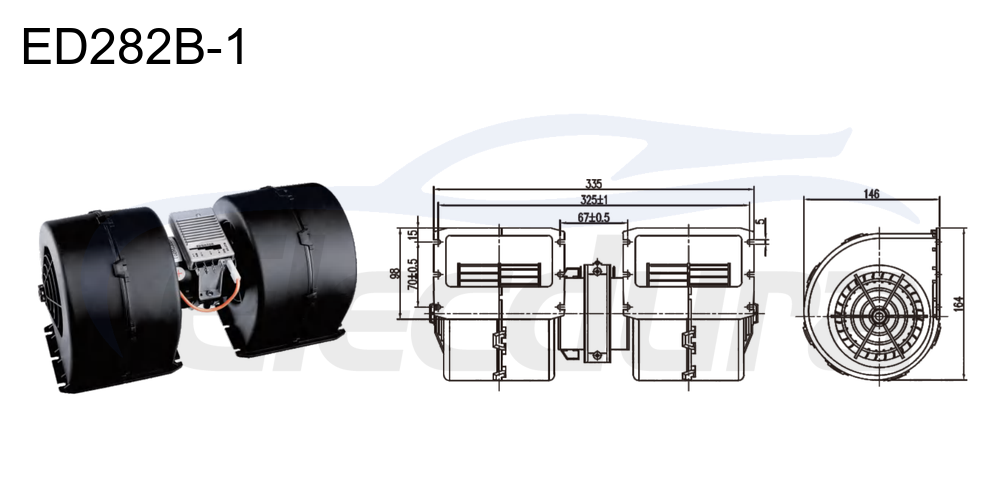 27V 380W HVAC blower motor assembly, 1000m&sup3;/h airflow