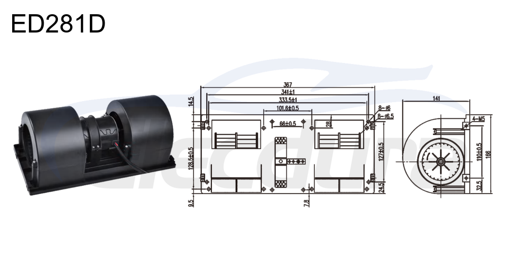27V 380W HVAC blower motor for Passenger Compartment Defroster, 1000m&sup3;/h airflow